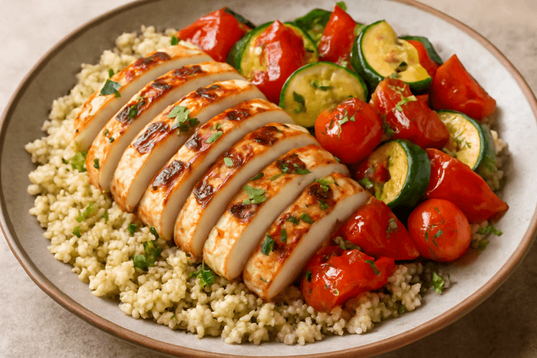 Poulet grillé aux légumes méditerranéens et quinoa