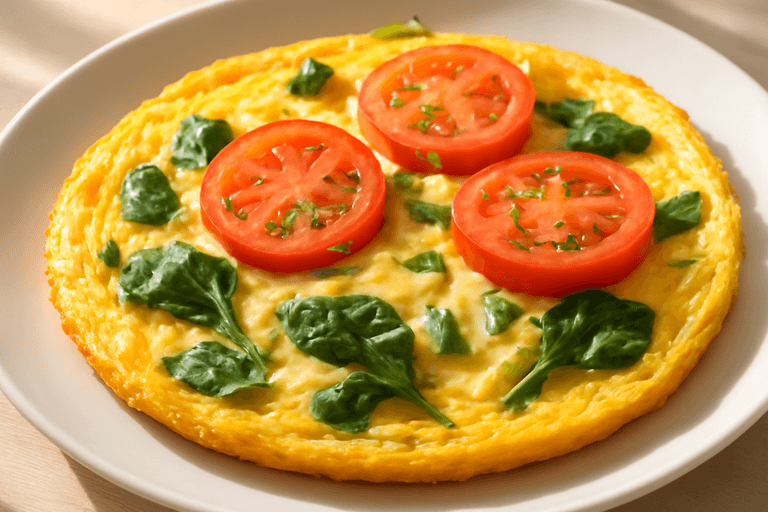 Proteinrik klassisk omelett med spenat och tomat