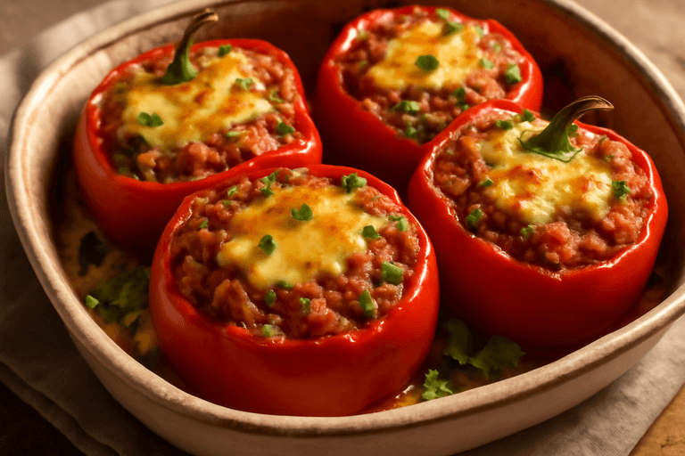 Energiek Gevulde Paprika’s met Rundergehakt en Volkorenrijst