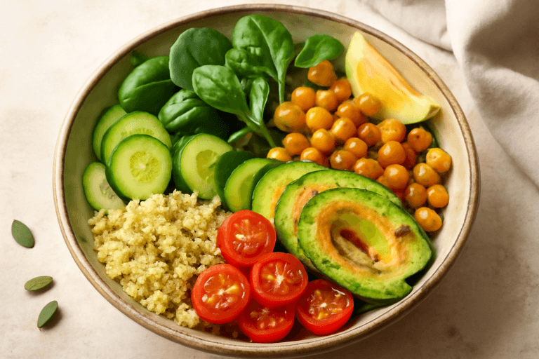Веганский белковый боул с киноа и овощами