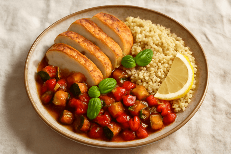 Hähnchenbrust auf Ratatouille-Gemüse mit Quinoa