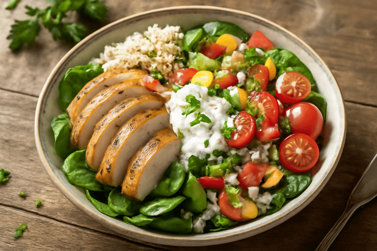 Kleurrijke Kipsalade met Quinoa & Citroenyoghurt