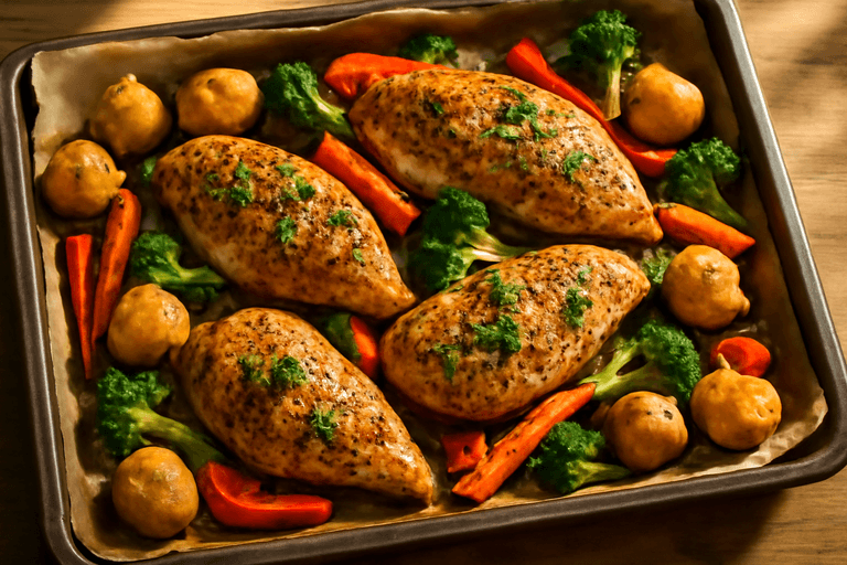 Цыпленок с картофелем и овощами в духовке