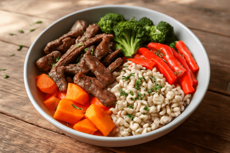 Proteinreiches Rindfleisch-Gemüse-Bowl