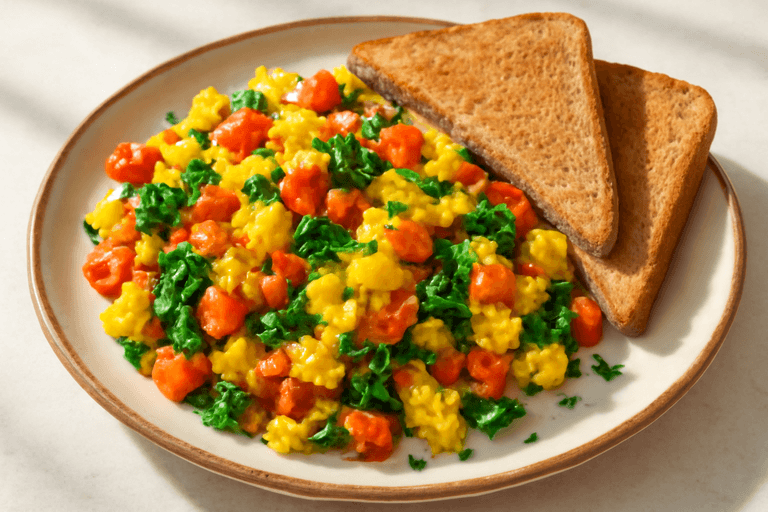Protein-Packed Veggie Scramble with Whole Wheat Toast