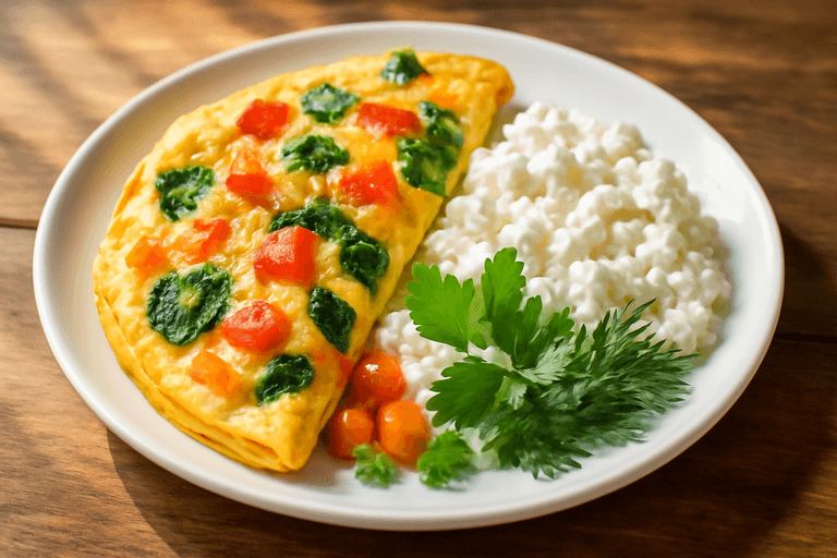 Лёгкий омлет с овощами и зеленью