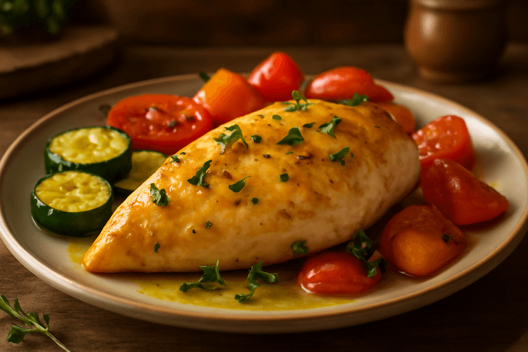 Запечённая куриная грудка с овощами и тимьяном