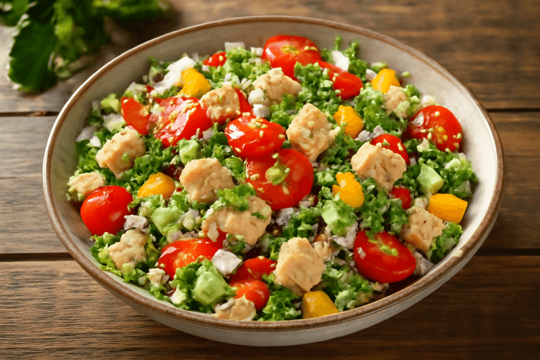Легкий куриный салат с киноа и свежими овощами