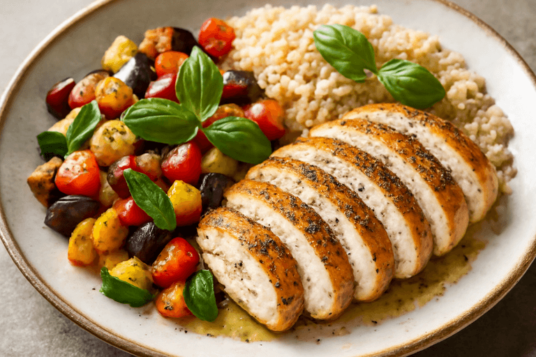 Hähnchenbrust mit mediterranem Gemüse & Quinoa