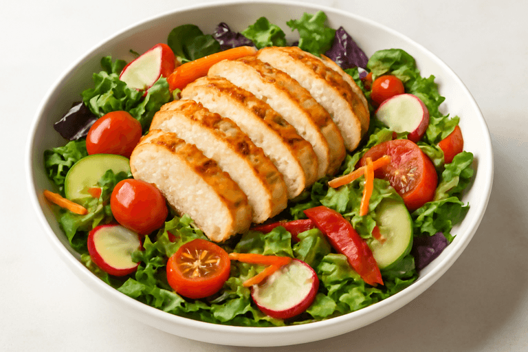 Salată clasică de pui la grătar cu legume proaspete