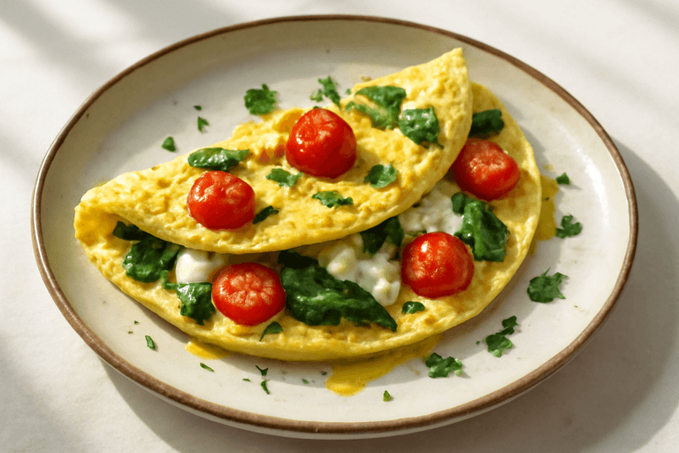 Omelette légère aux épinards et tomates cerises