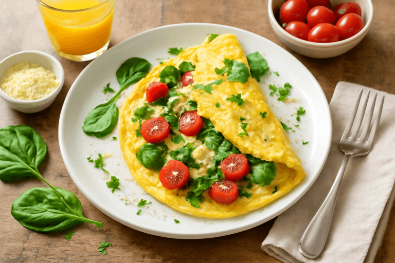 Omelette légère aux épinards et tomates