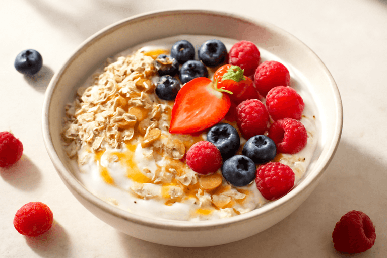 Energieboost Ontbijtbowl met Griekse yoghurt en Bessen