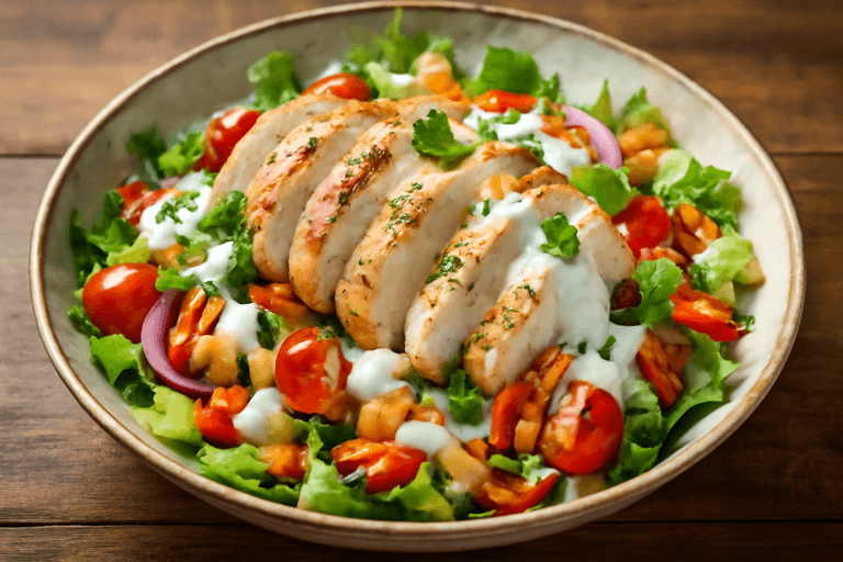 Kleurrijke Kipsalade met Citroen-Yoghurt Dressing