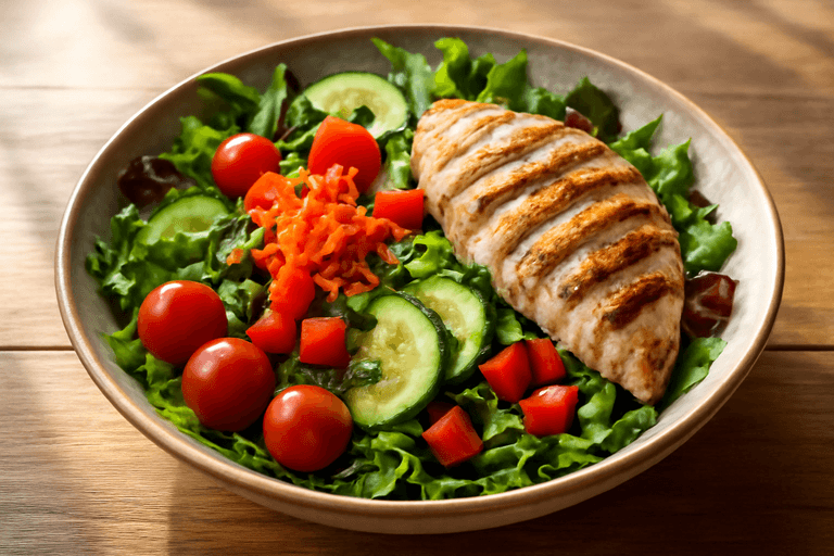 Salată clasică de pui la grătar cu legume proaspete