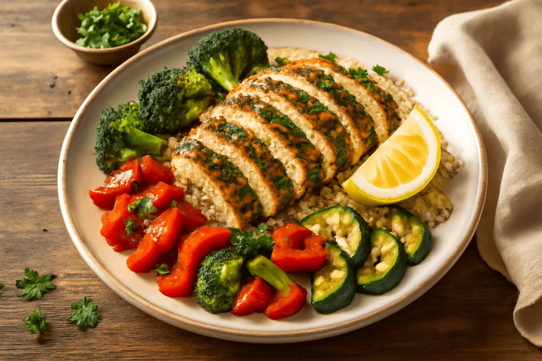 Grilled Herb Chicken with Quinoa & Roasted Vegetables