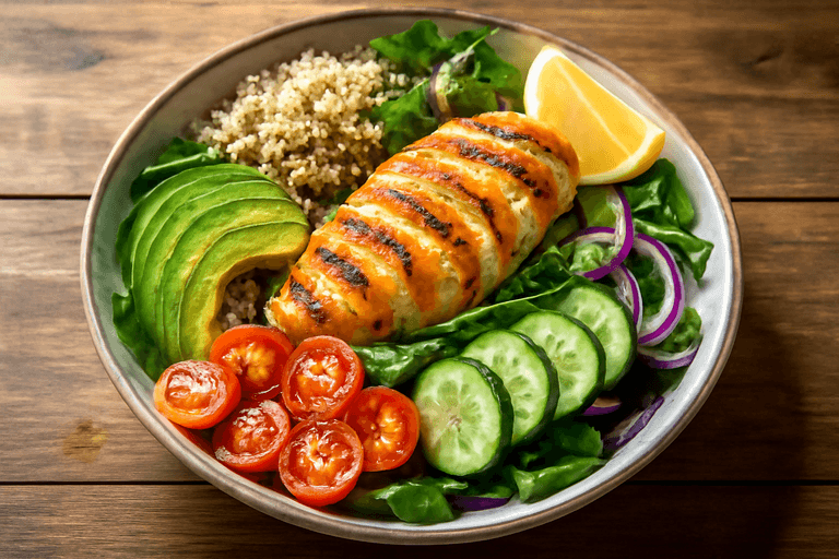 Grillad kycklingsallad med quinoa och avokado
