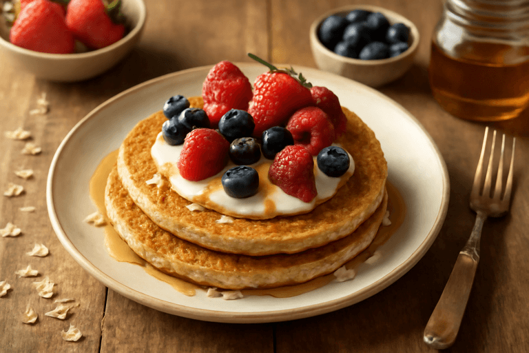 Овсяные панкейки с ягодами и греческим йогуртом