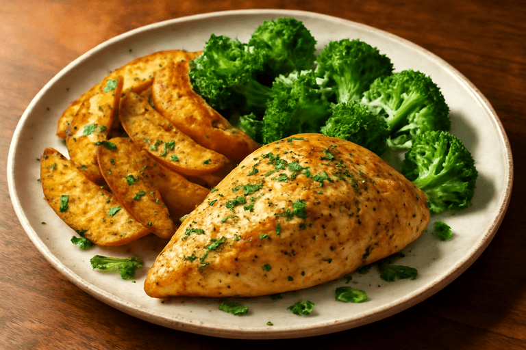 Herzhafte Hähnchenbrust mit Ofenkartoffeln und Brokkoli