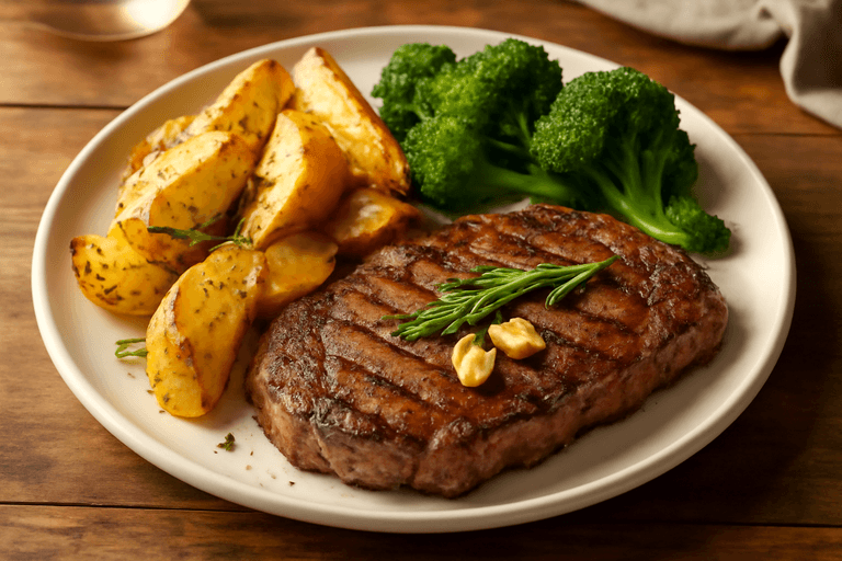 Proteinreiches Rindersteak mit Ofenkartoffeln und Brokkoli