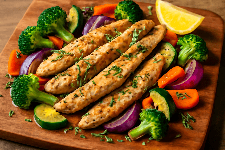 Poulet rôti aux herbes et légumes colorés