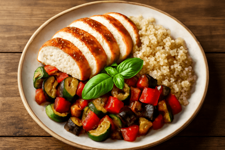 Hähnchenbrust mit mediterranem Gemüse und Quinoa