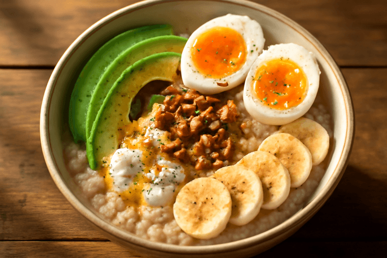 Power-Frühstücks-Bowl mit Hafer, Eiern & Avocado