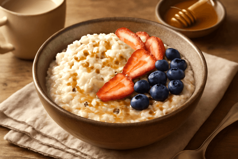 Легкая овсяная чаша с творогом и ягодами