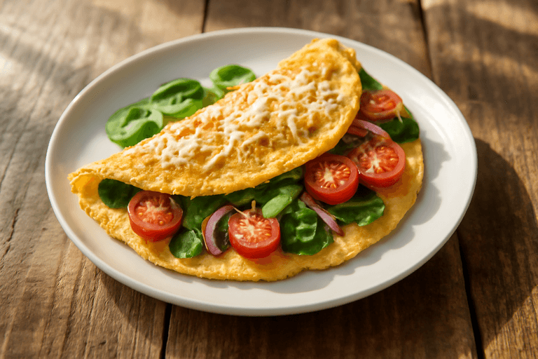 Proteinrik omelett med spenat och tomater