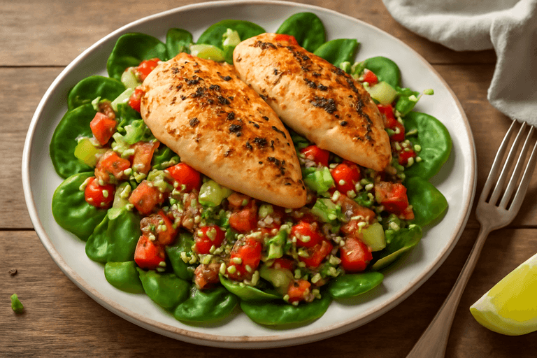 Пилешка гърди на скара със свежа салата и пълнозърнест кус-кус
