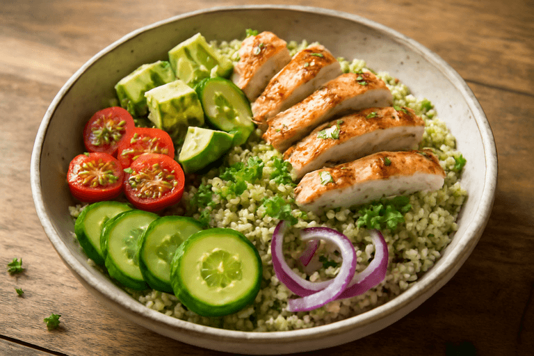 Пилешка салата с авокадо и киноа