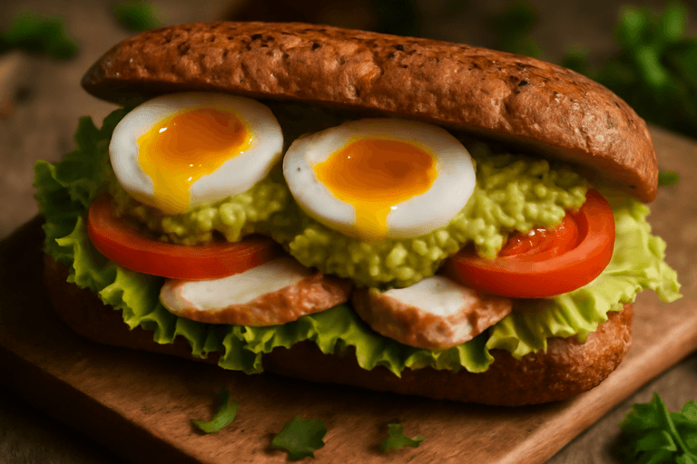 Syty Lunch: Kanapka z Kurczakiem, Awokado i Jajkiem na Chrupiącej Bagietce