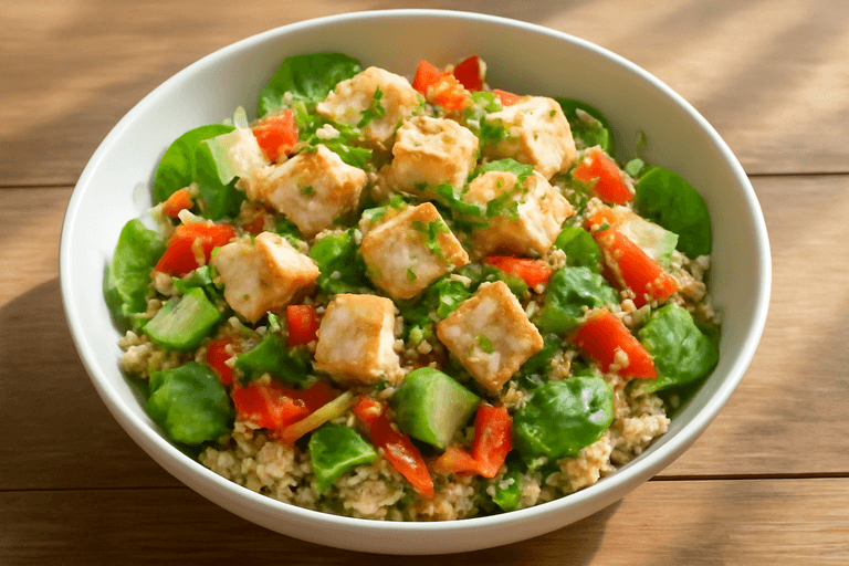 Salade de poulet légère au quinoa et légumes croquants