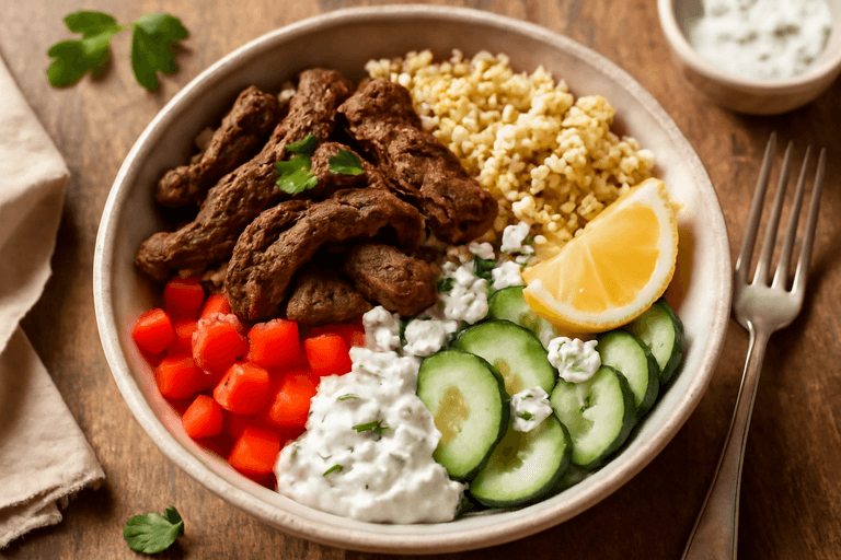 Herzhafter Rindfleisch-Bulgur-Bowl