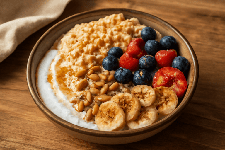 Power-Frühstücks-Bowl mit Hafer, Quark & Beeren
