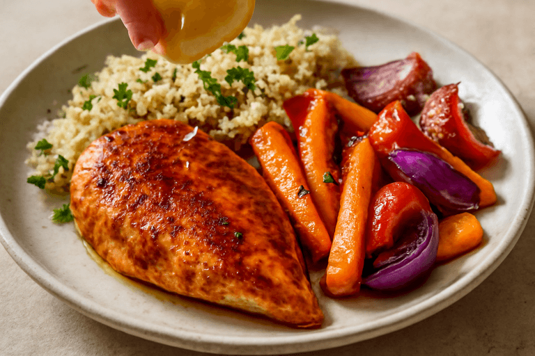 Kycklingfilé med rostade grönsaker och quinoa