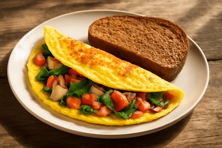 Omelette clásico de vegetales y pavo