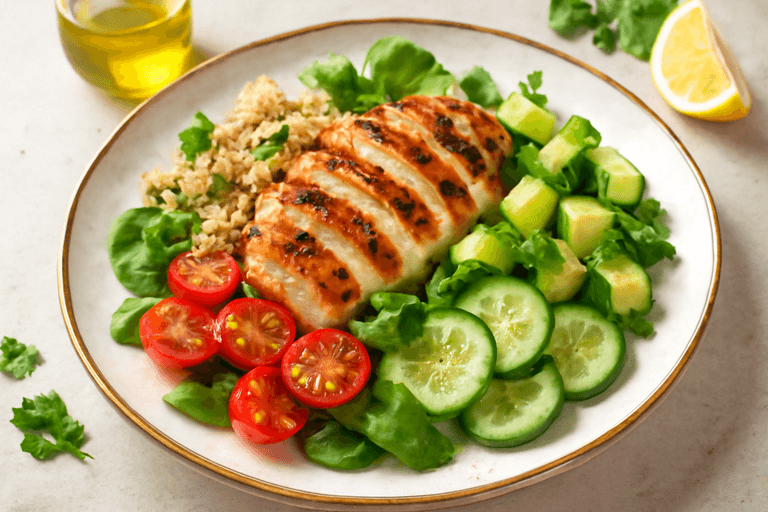Ensalada de pollo a la parrilla con quinoa y aguacate