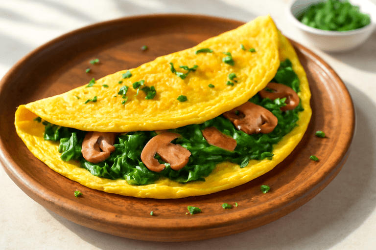 Omelette clásico con espinacas y champiñones