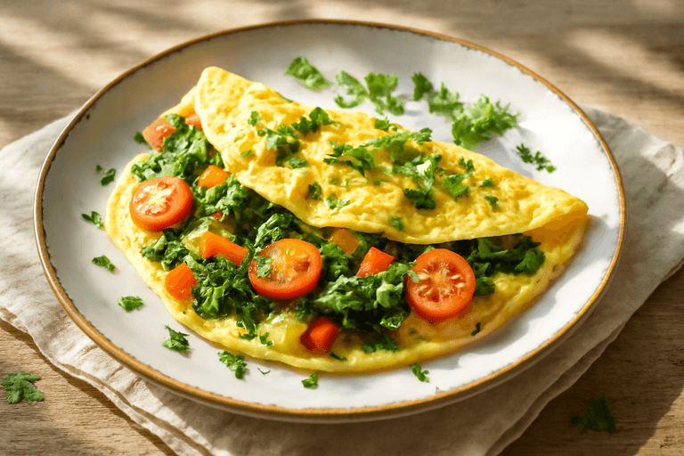 Лёгкий омлет с овощами и зеленью