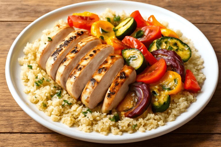 Куриная грудка с овощами на гриле и киноа