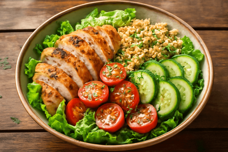 Лёгкий куриный салат с киноа и овощами