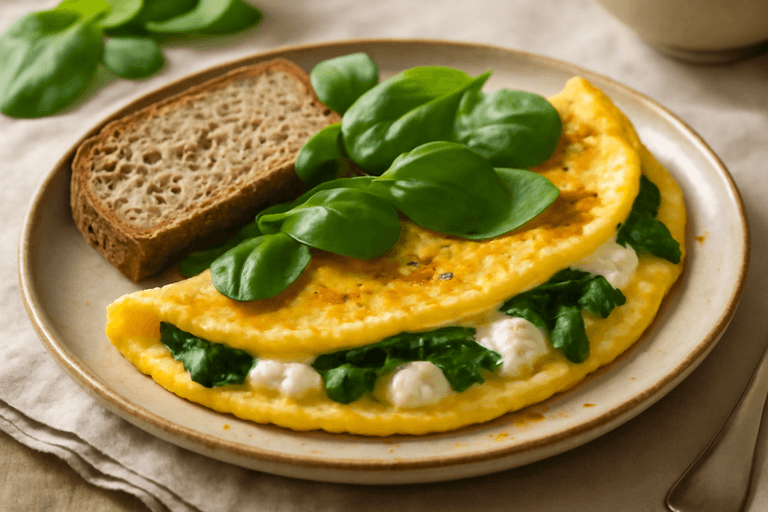Omletă Clasică cu Spanac și Brânză de Vacă