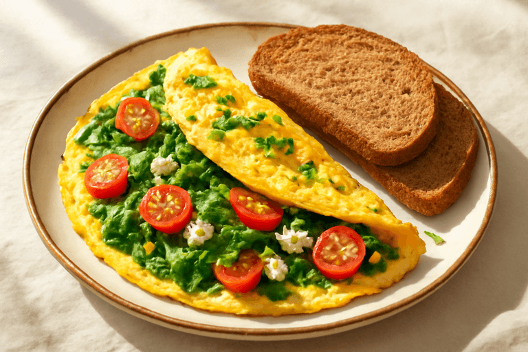 Proteinreiches Gemüse-Omelett mit Vollkornbrot