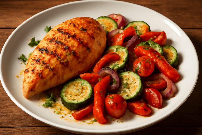 Gegrilltes Hähnchenfilet mit mediterranem Gemüse