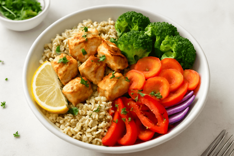 Leichter Hähnchen-Gemüse-Bowl