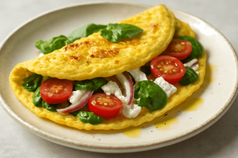 Proteinrik omelett med spinat og tomater