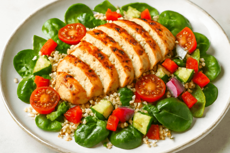 Grillet kyllingsalat med quinoa og fargerike grønnsaker