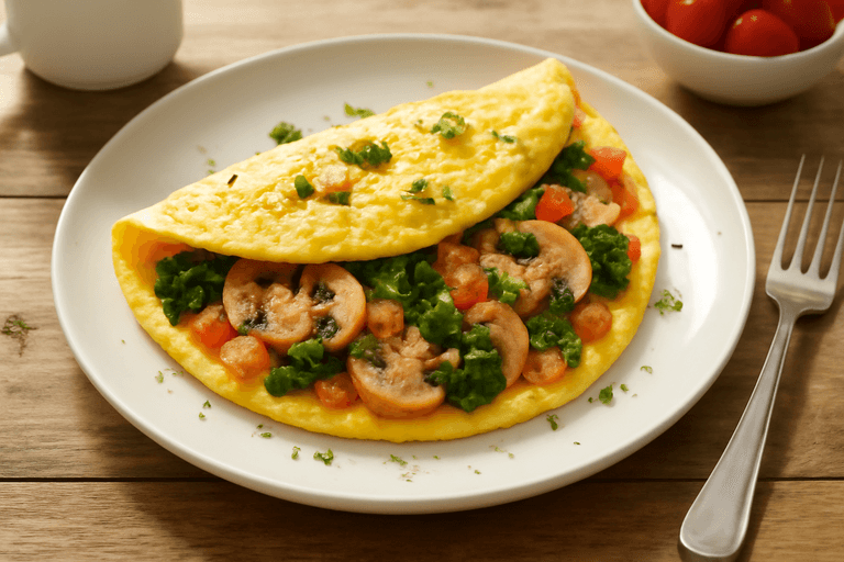 Omelette clásico ligero con espinacas y champiñones