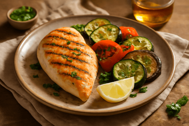 Pechuga de pollo a la plancha con verduras asadas